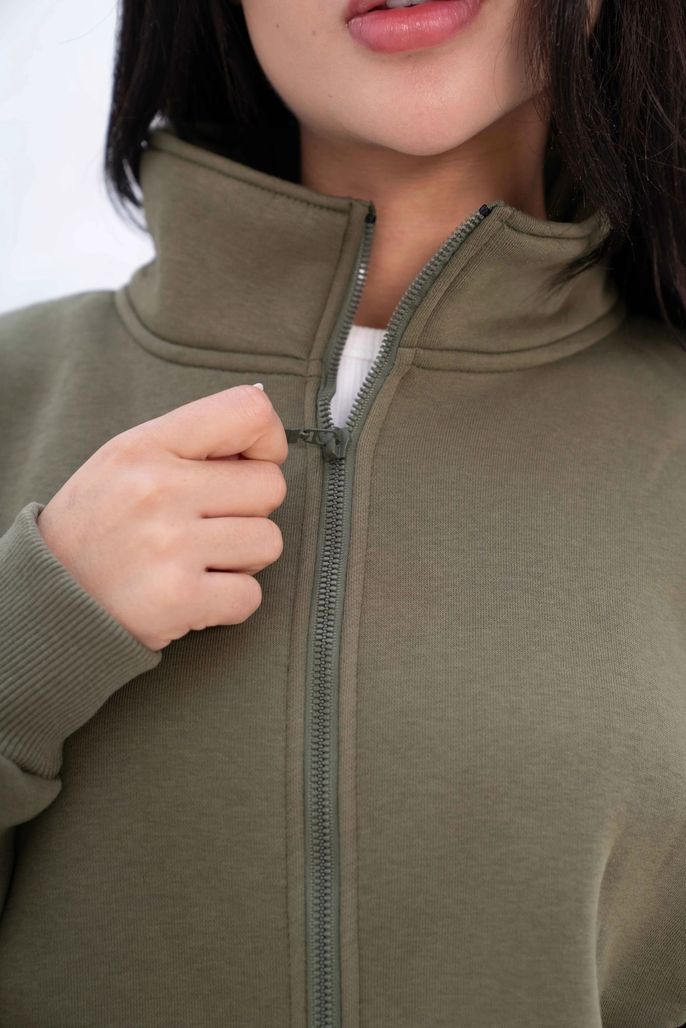 Olive Green Relaxed Fit Tracksuit with High Collar - Image 5