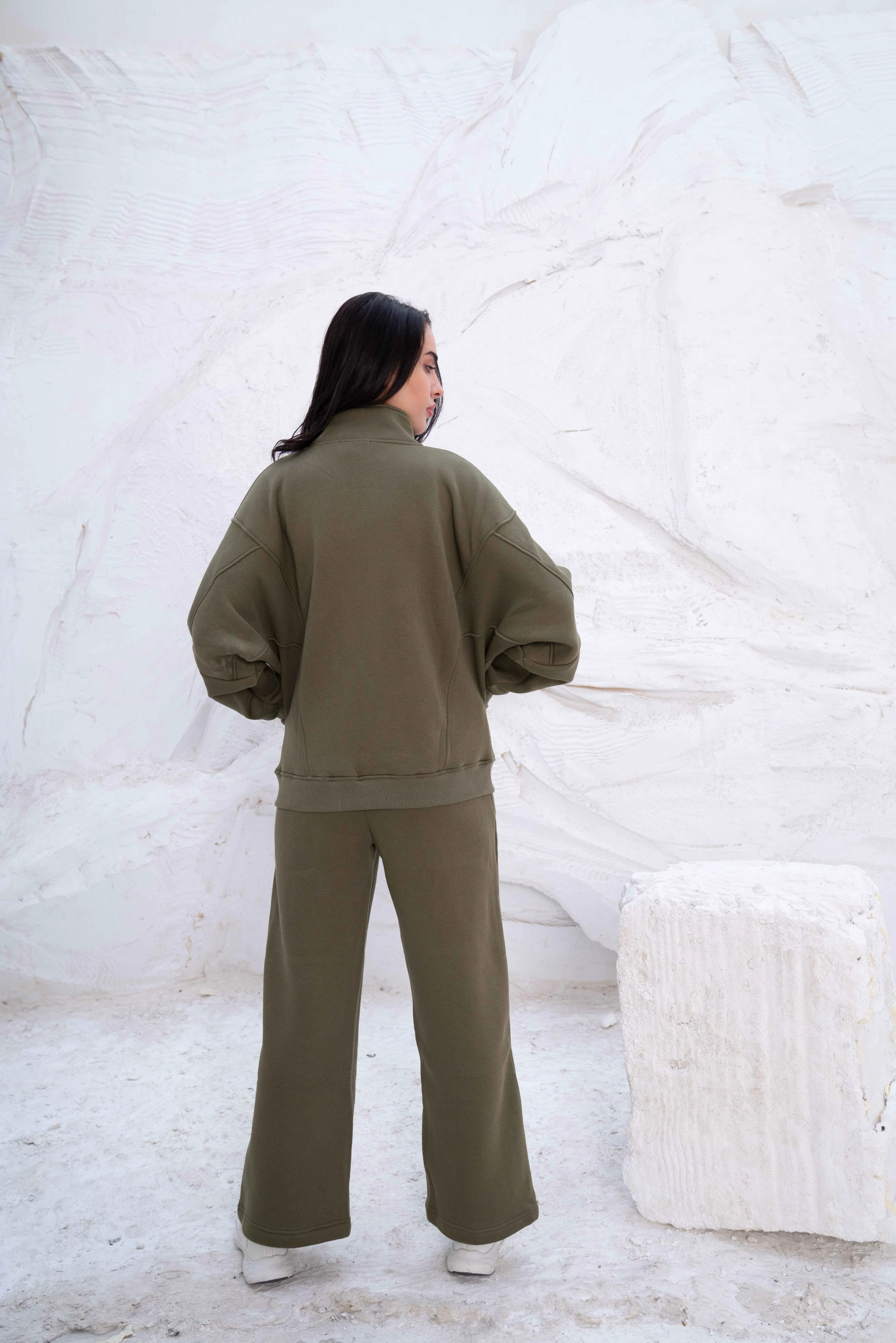 Olive Green Relaxed Fit Tracksuit with High Collar - Image 7