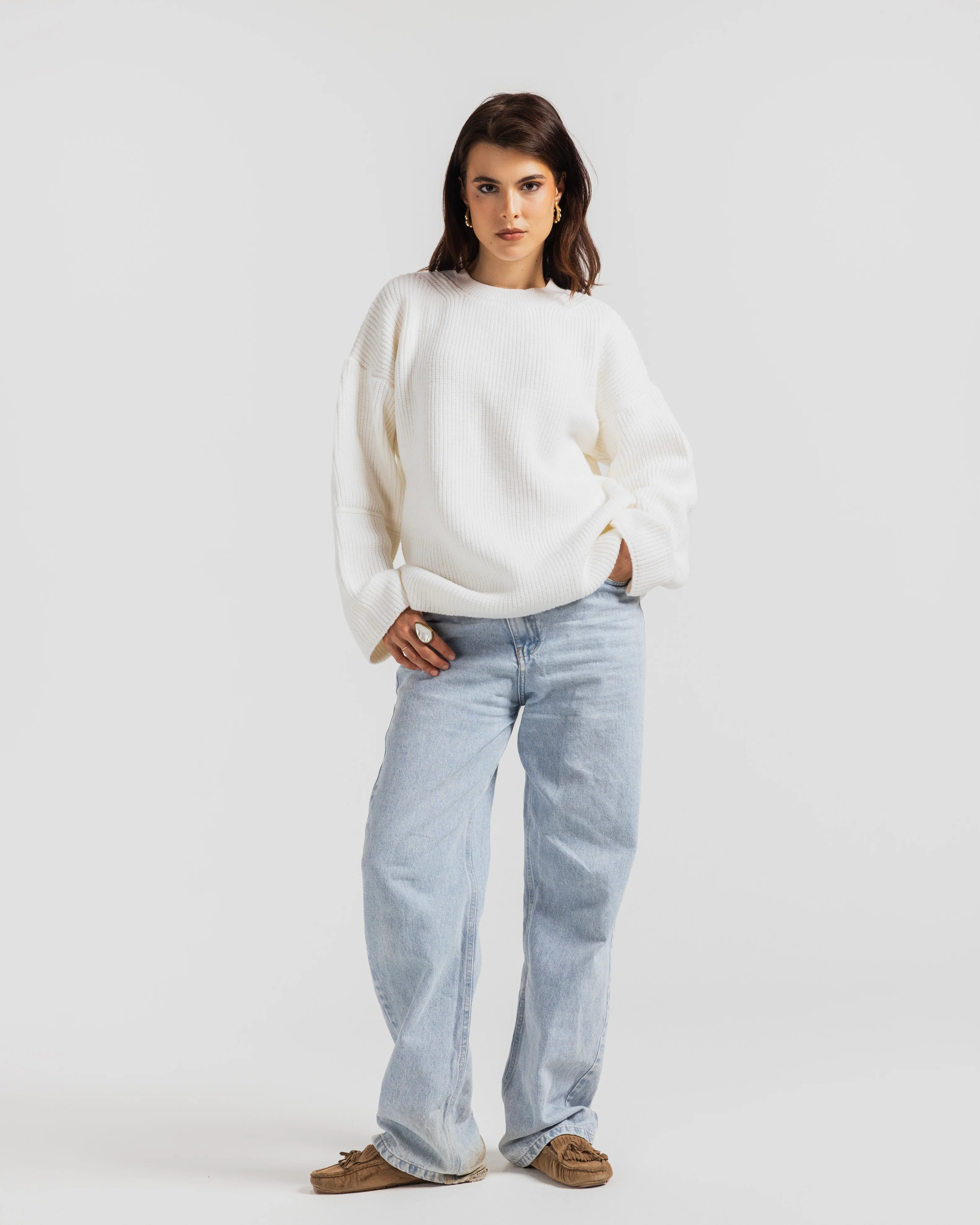 Oversized Ribbed Knit Crew Neck Sweater