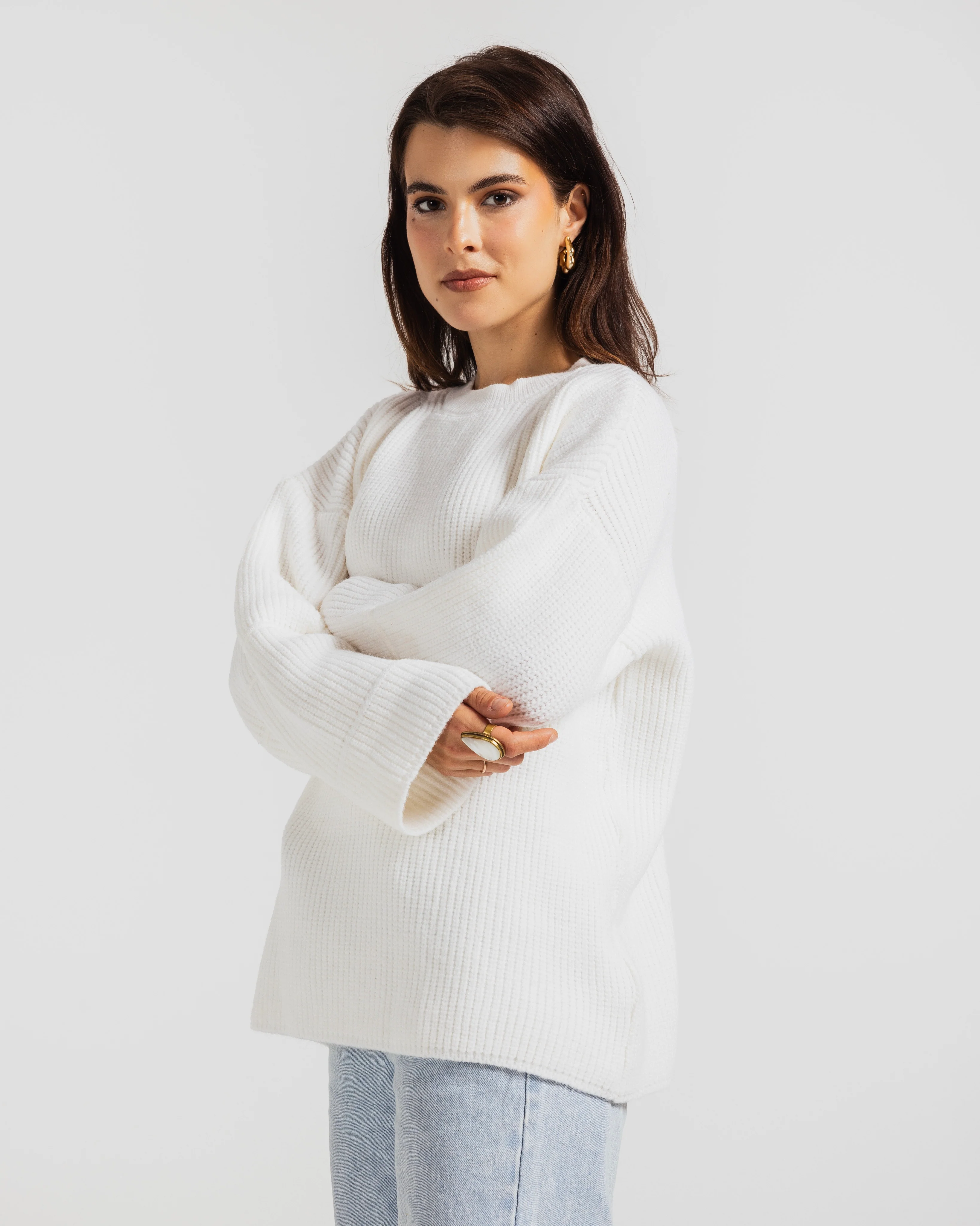 Oversized Ribbed Knit Crew Neck Sweater - Image 2