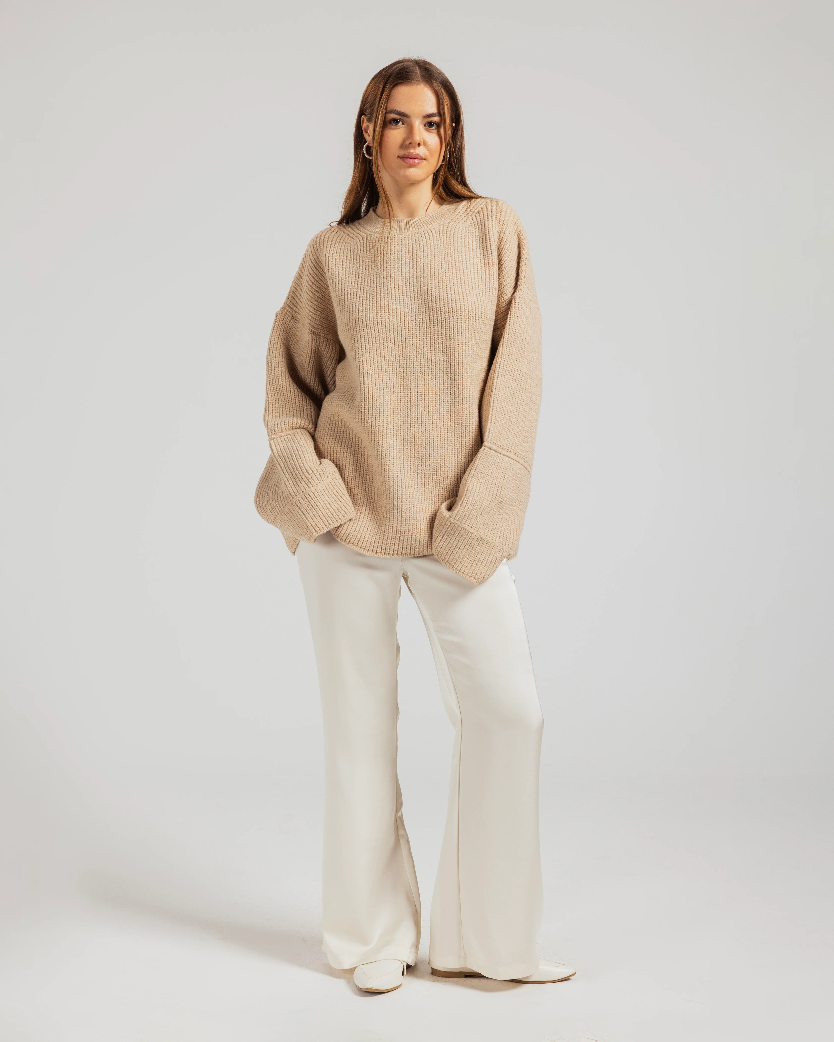 Oversized Ribbed Knit Crew Neck Sweater - Image 4