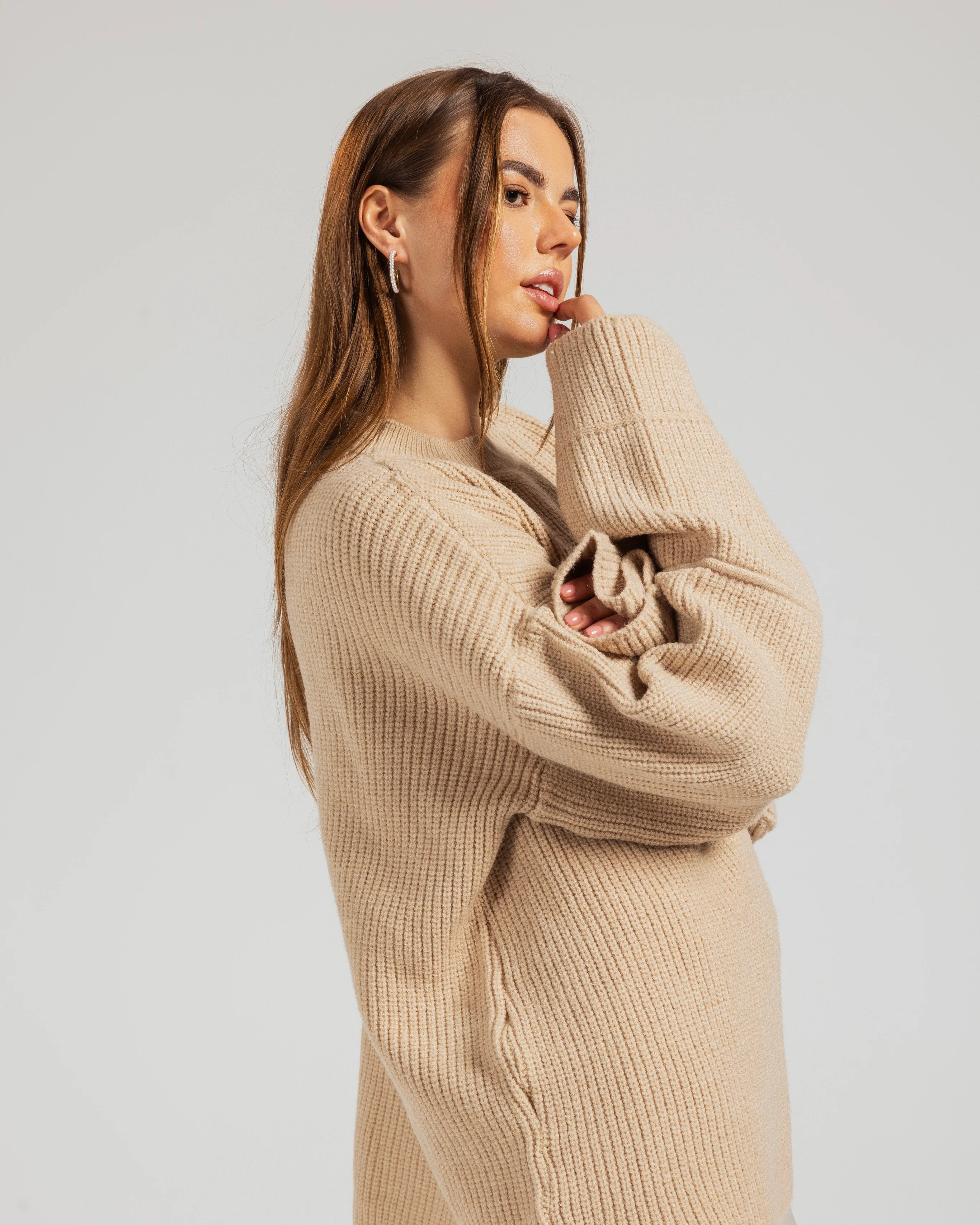Oversized Ribbed Knit Crew Neck Sweater - Image 6