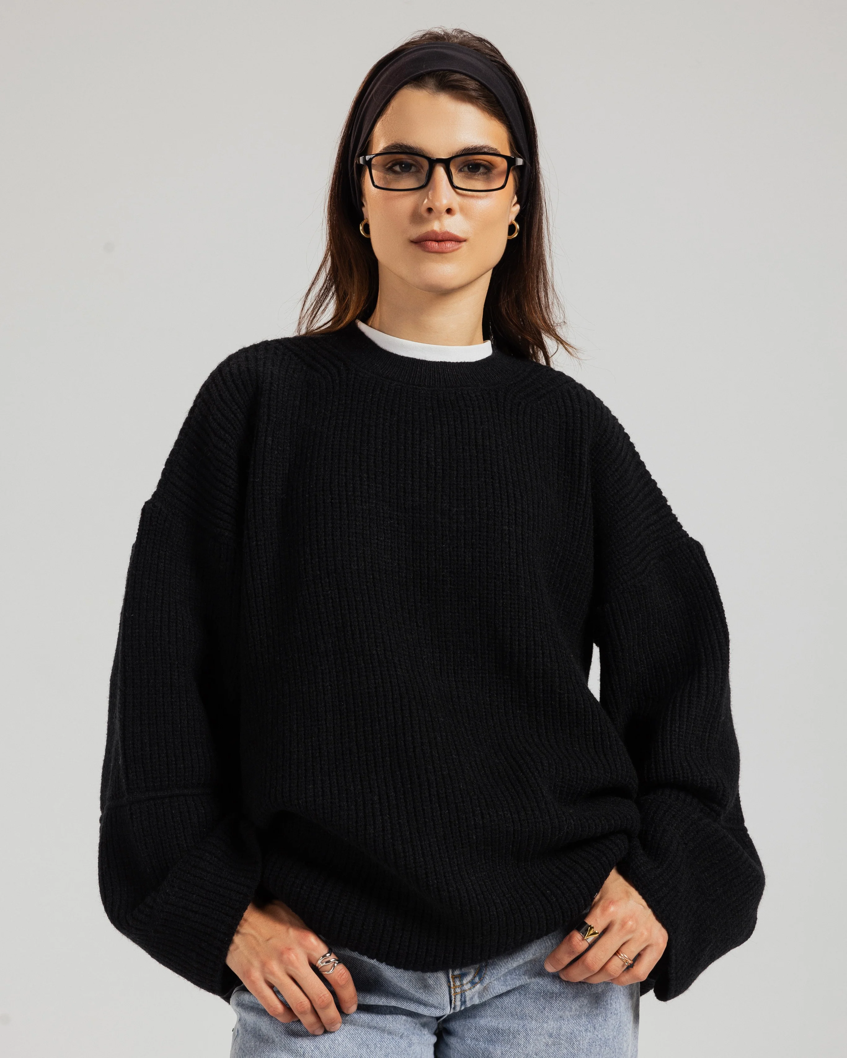 Oversized Ribbed Knit Crew Neck Sweater - Image 8