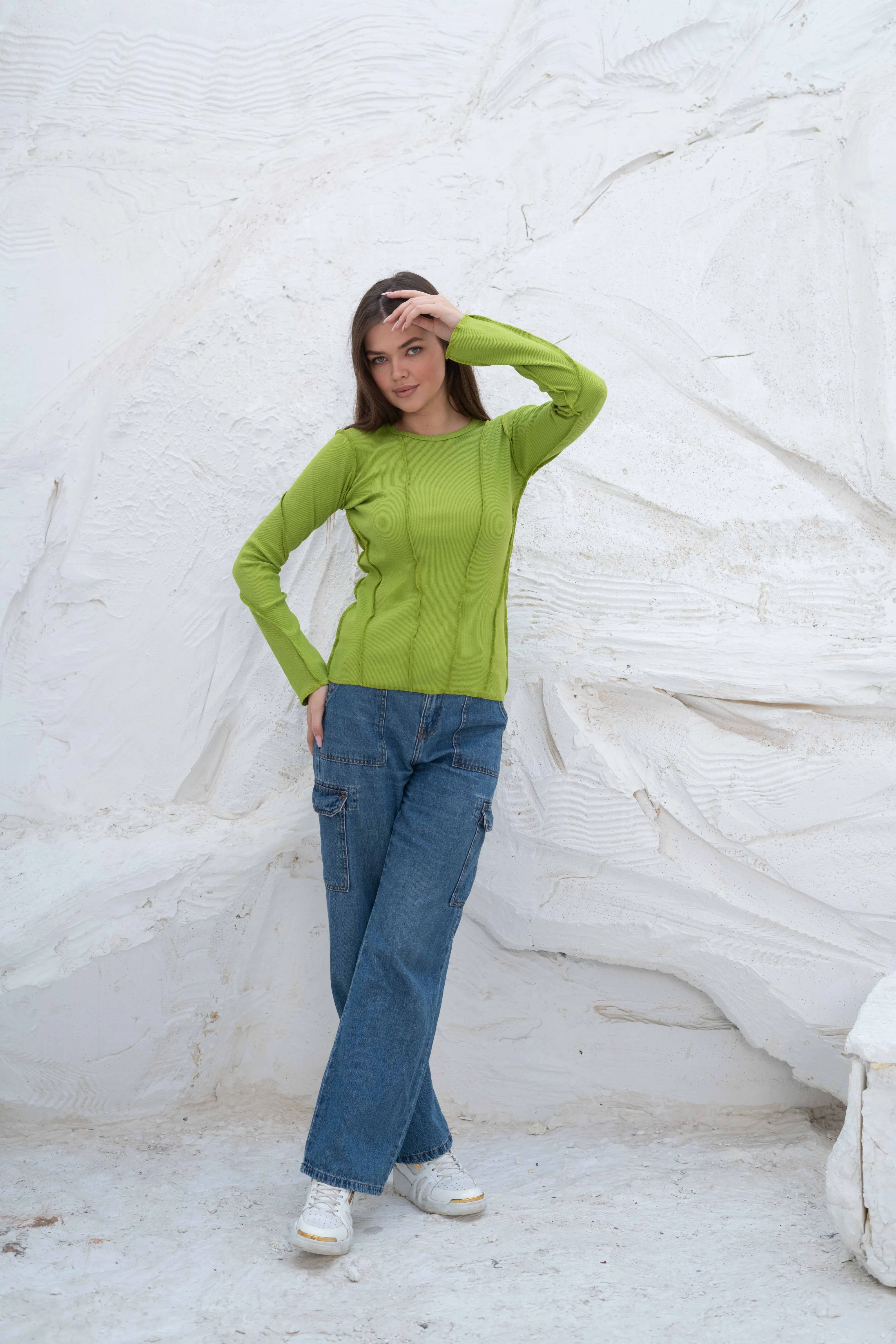 Elegant SlimFit Ribbed Seamline Long Sleeve Top - Image 11