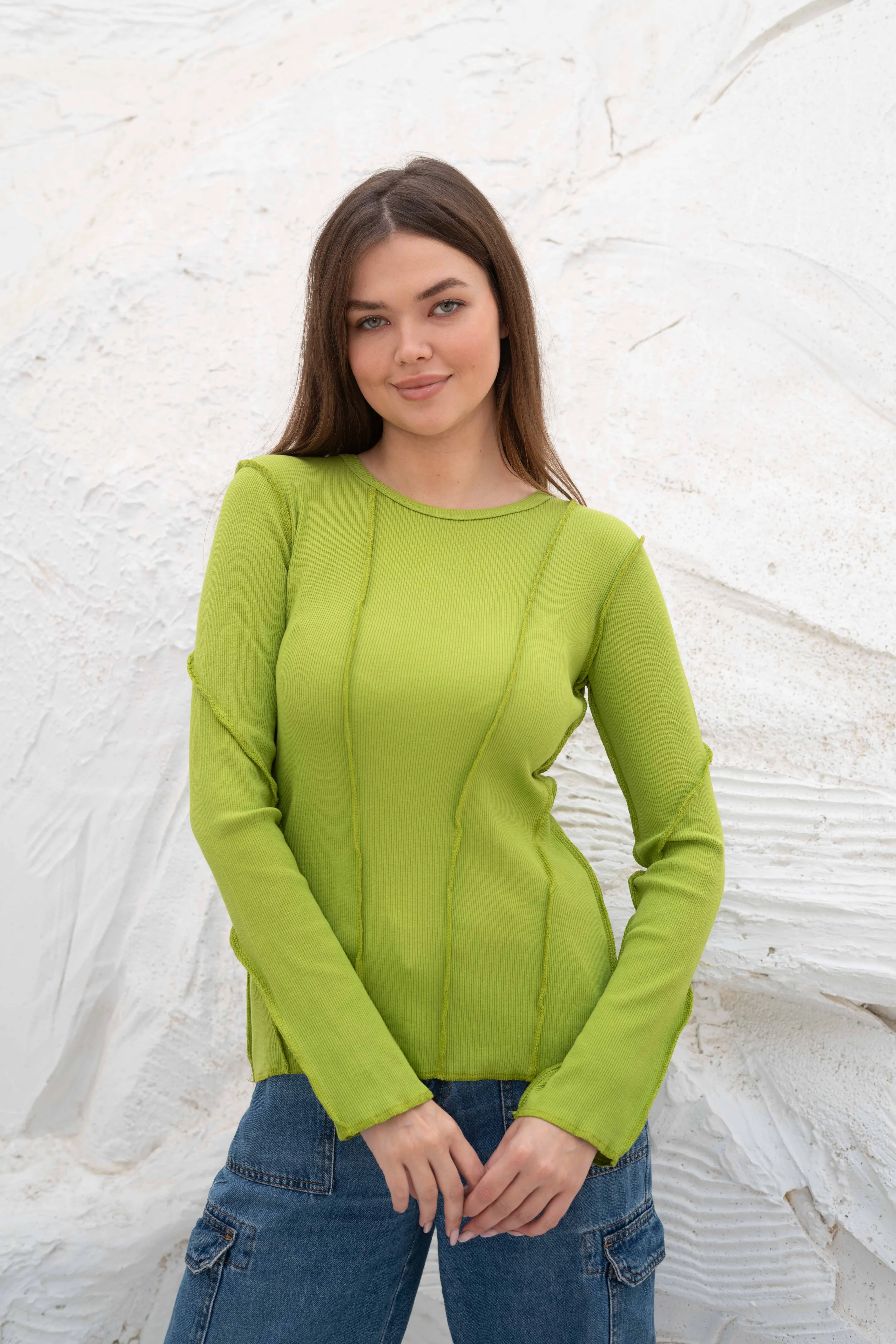 Elegant SlimFit Ribbed Seamline Long Sleeve Top - Image 13