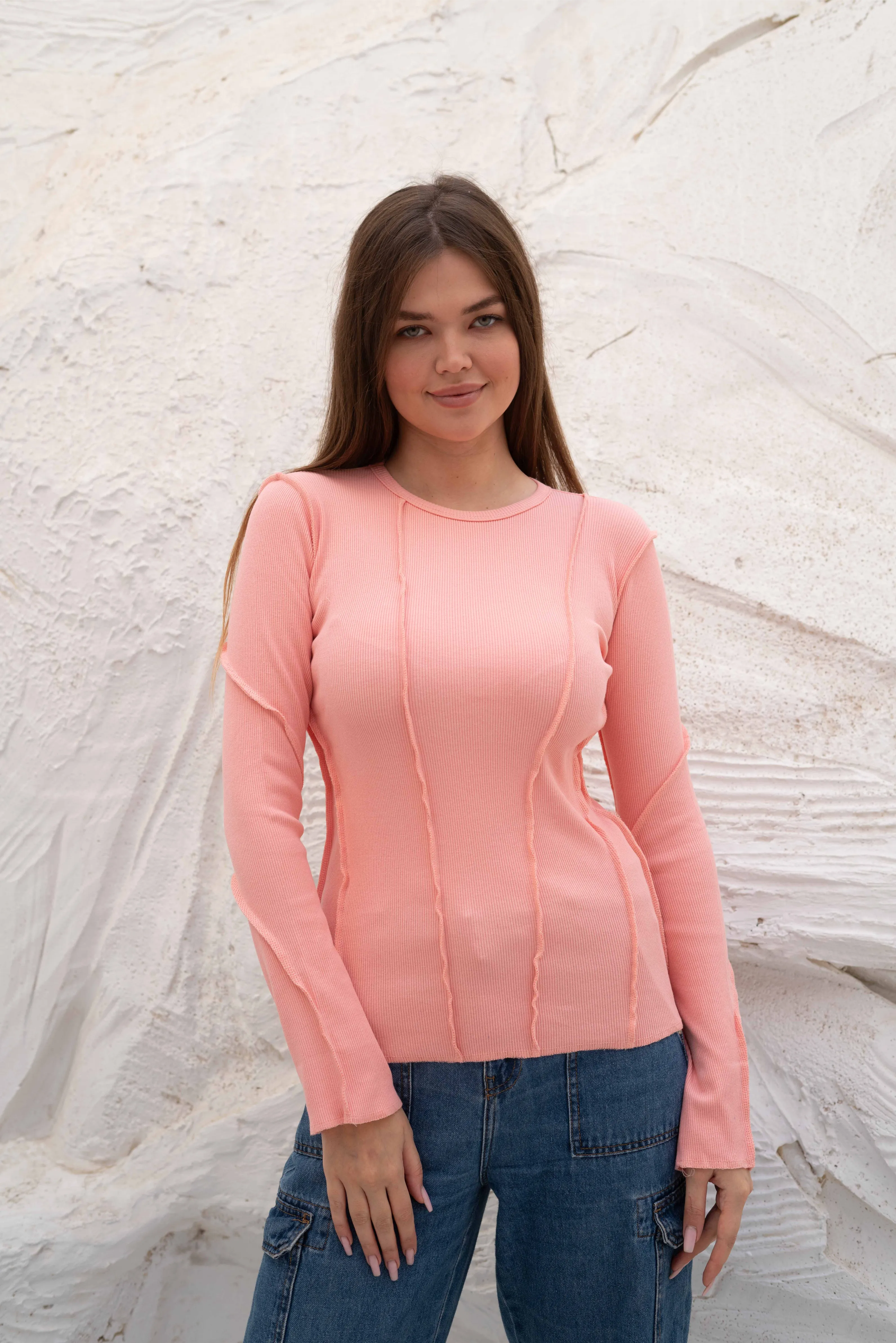 Elegant SlimFit Ribbed Seamline Long Sleeve Top - Image 16
