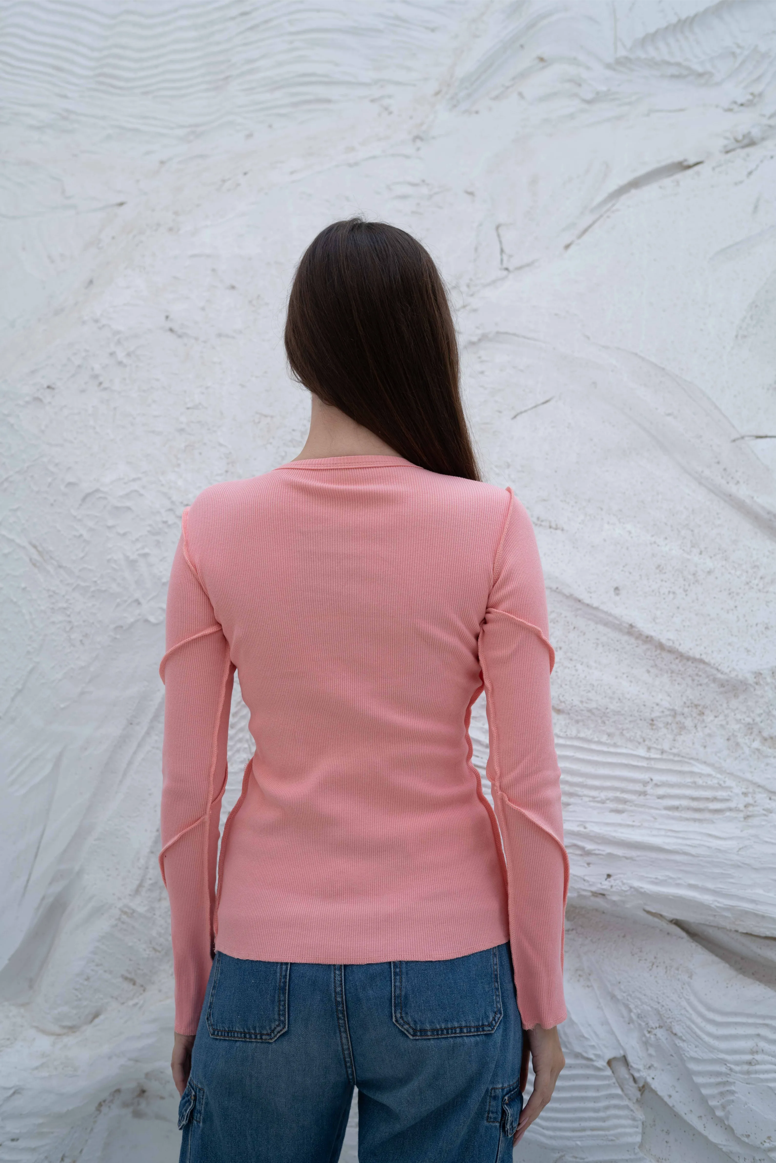 Elegant SlimFit Ribbed Seamline Long Sleeve Top - Image 19