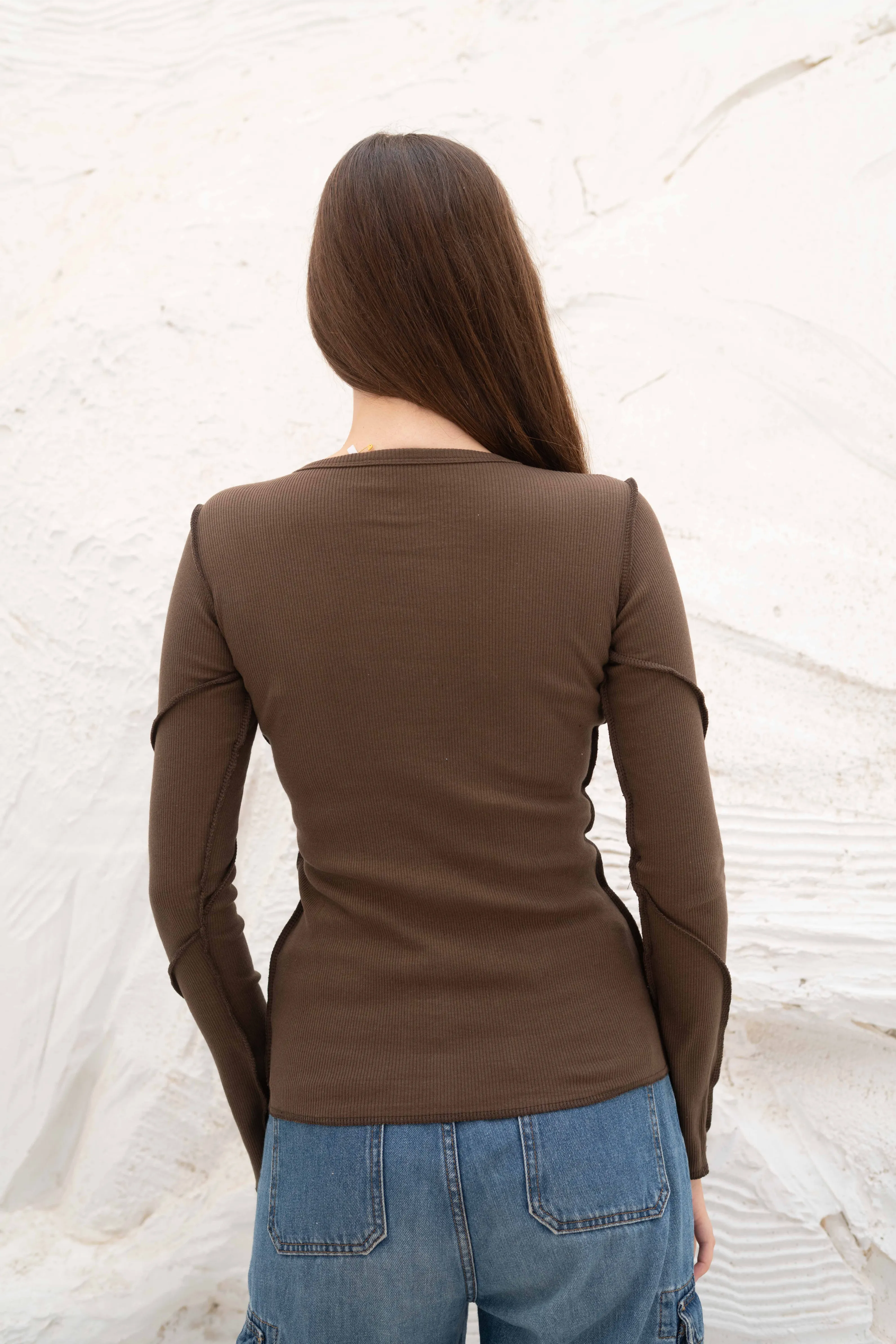 Elegant SlimFit Ribbed Seamline Long Sleeve Top - Image 23