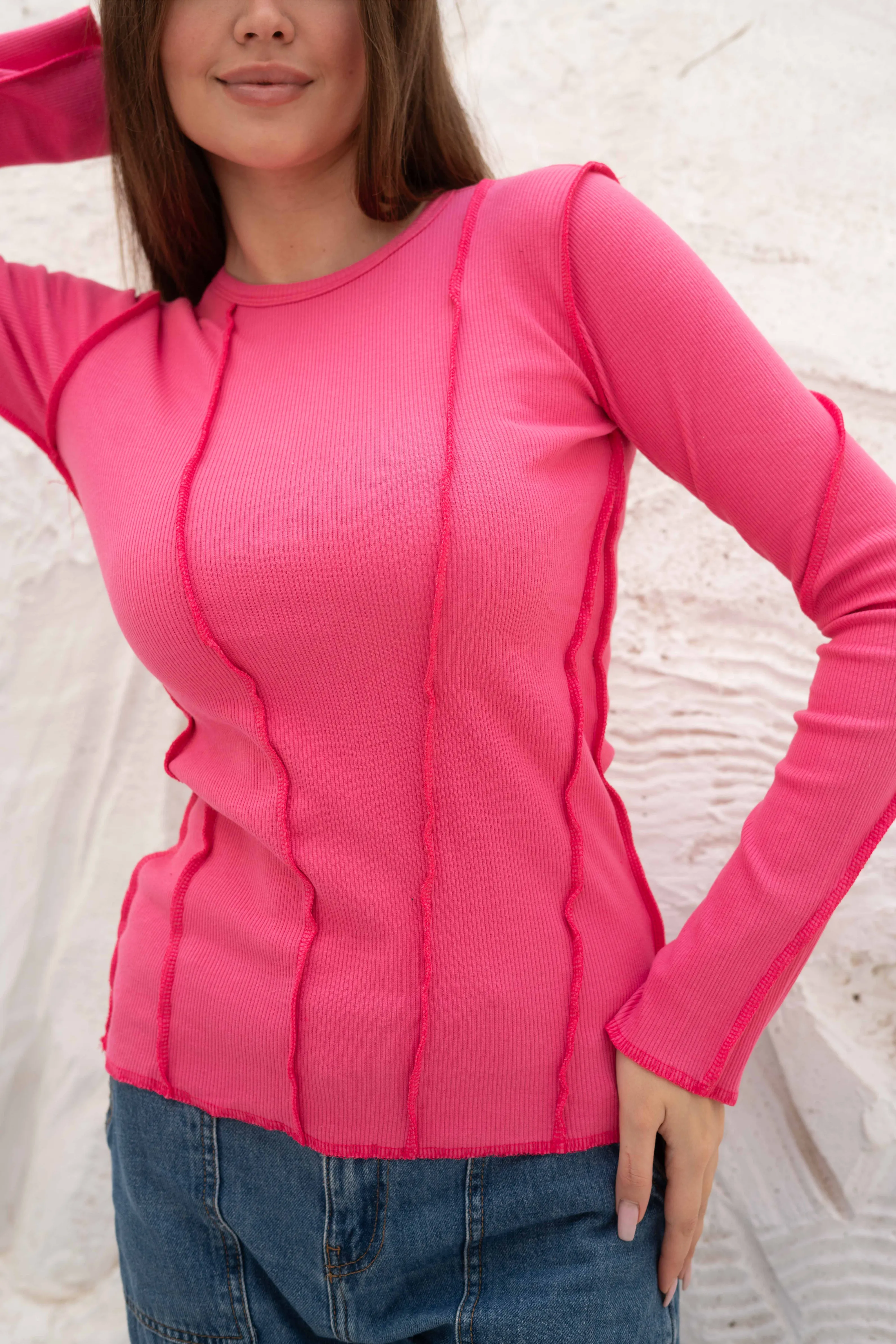 Elegant SlimFit Ribbed Seamline Long Sleeve Top - Image 32