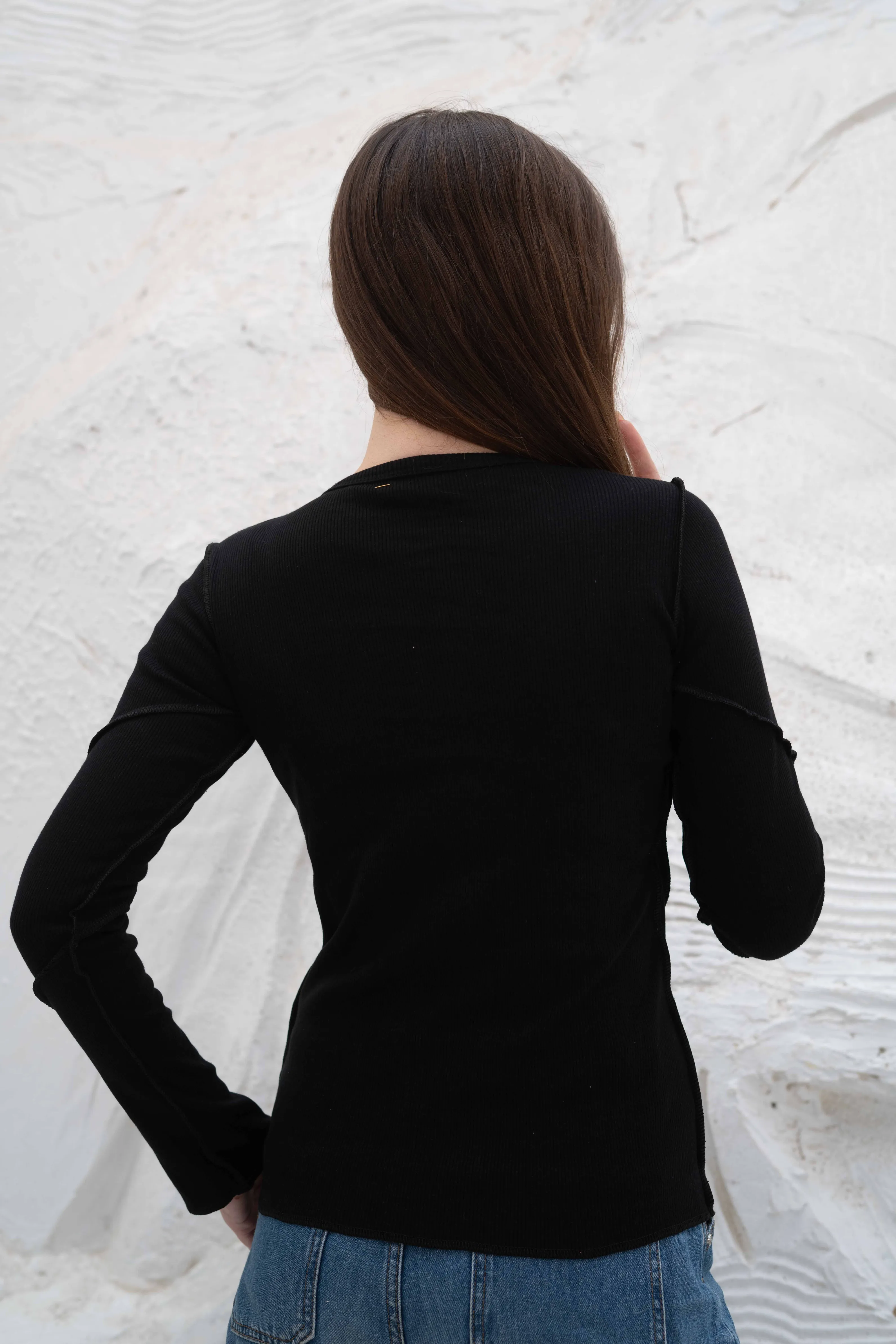 Elegant SlimFit Ribbed Seamline Long Sleeve Top - Image 37