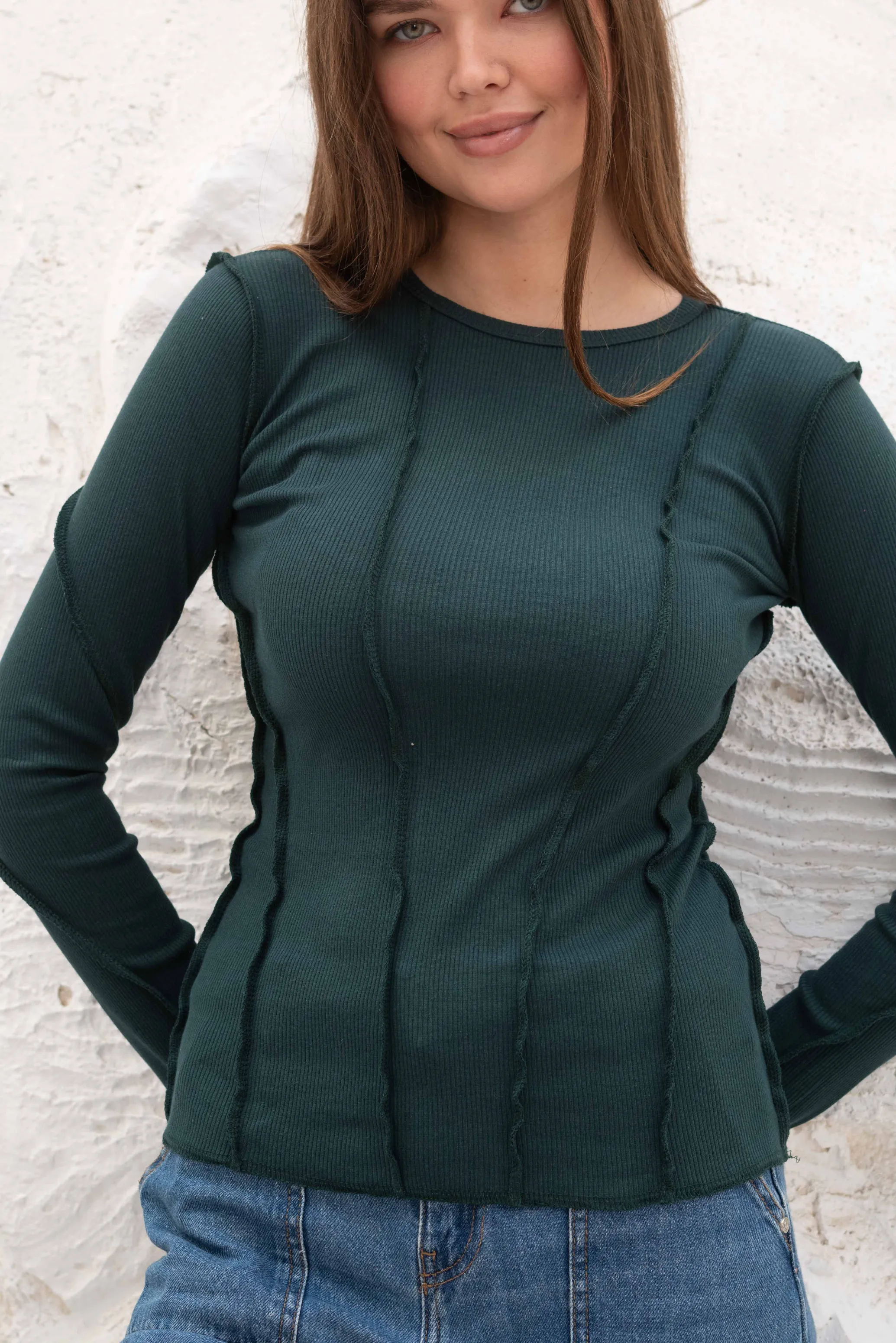 Elegant SlimFit Ribbed Seamline Long Sleeve Top - Image 39
