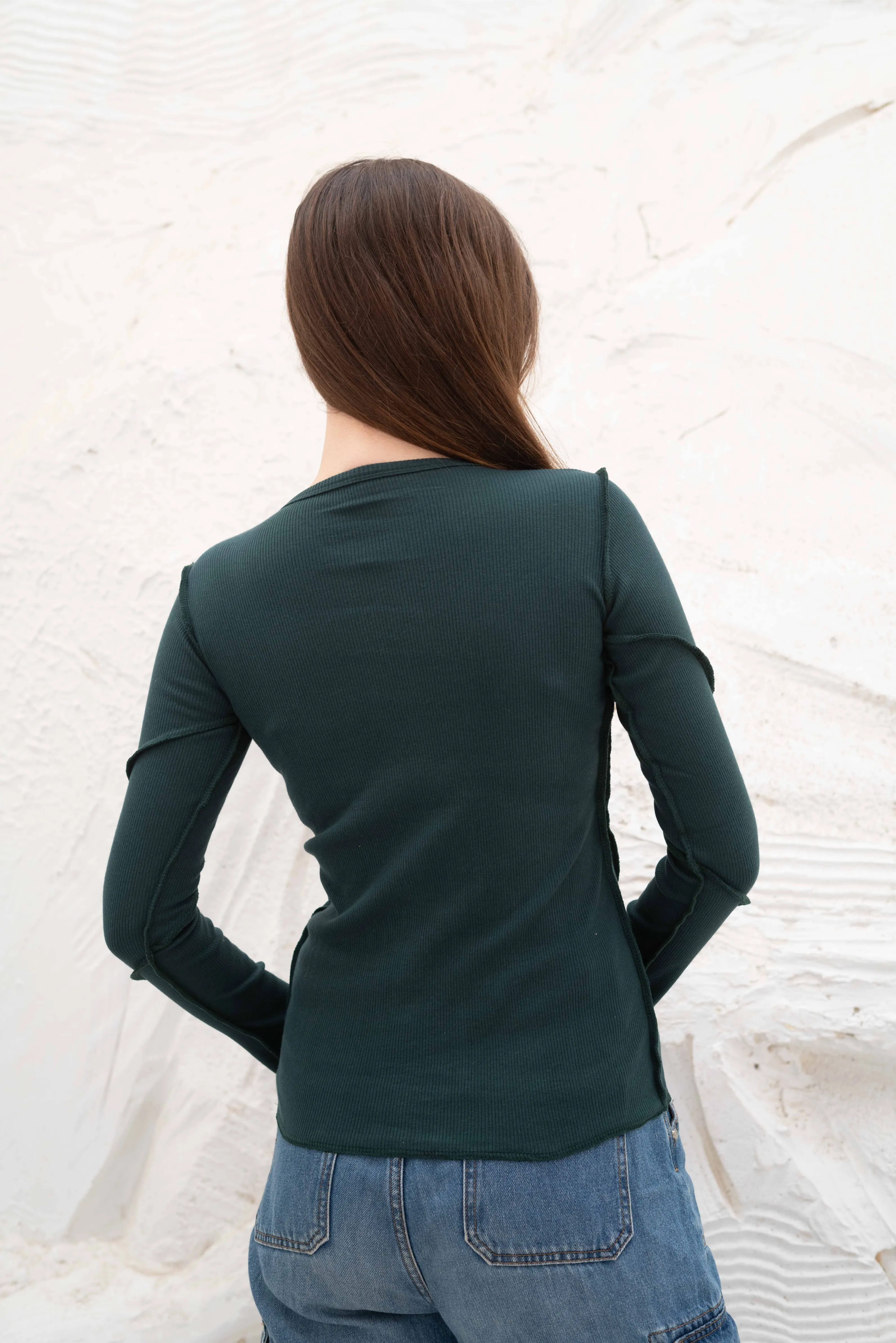 Elegant SlimFit Ribbed Seamline Long Sleeve Top - Image 41