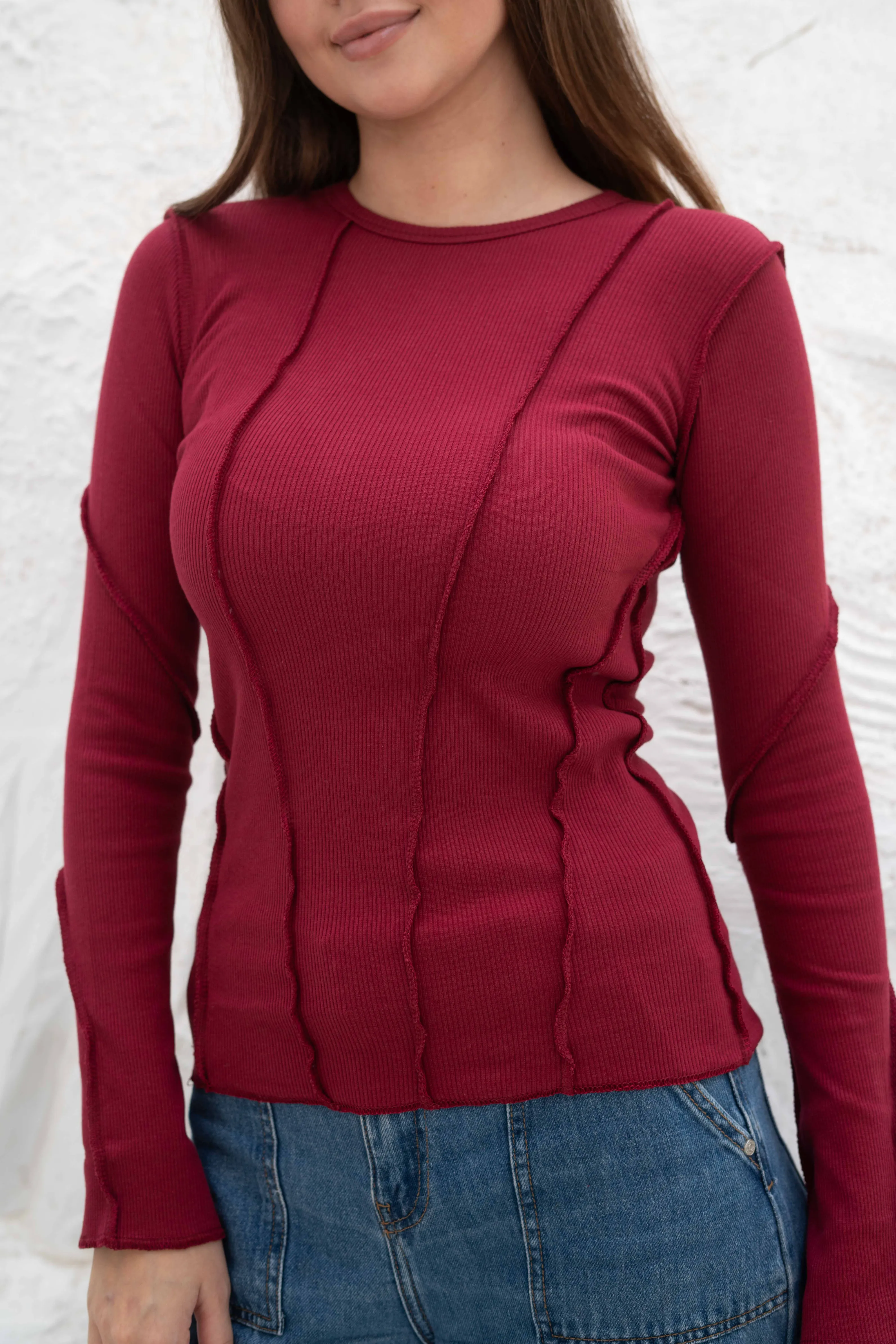 Elegant SlimFit Ribbed Seamline Long Sleeve Top - Image 50