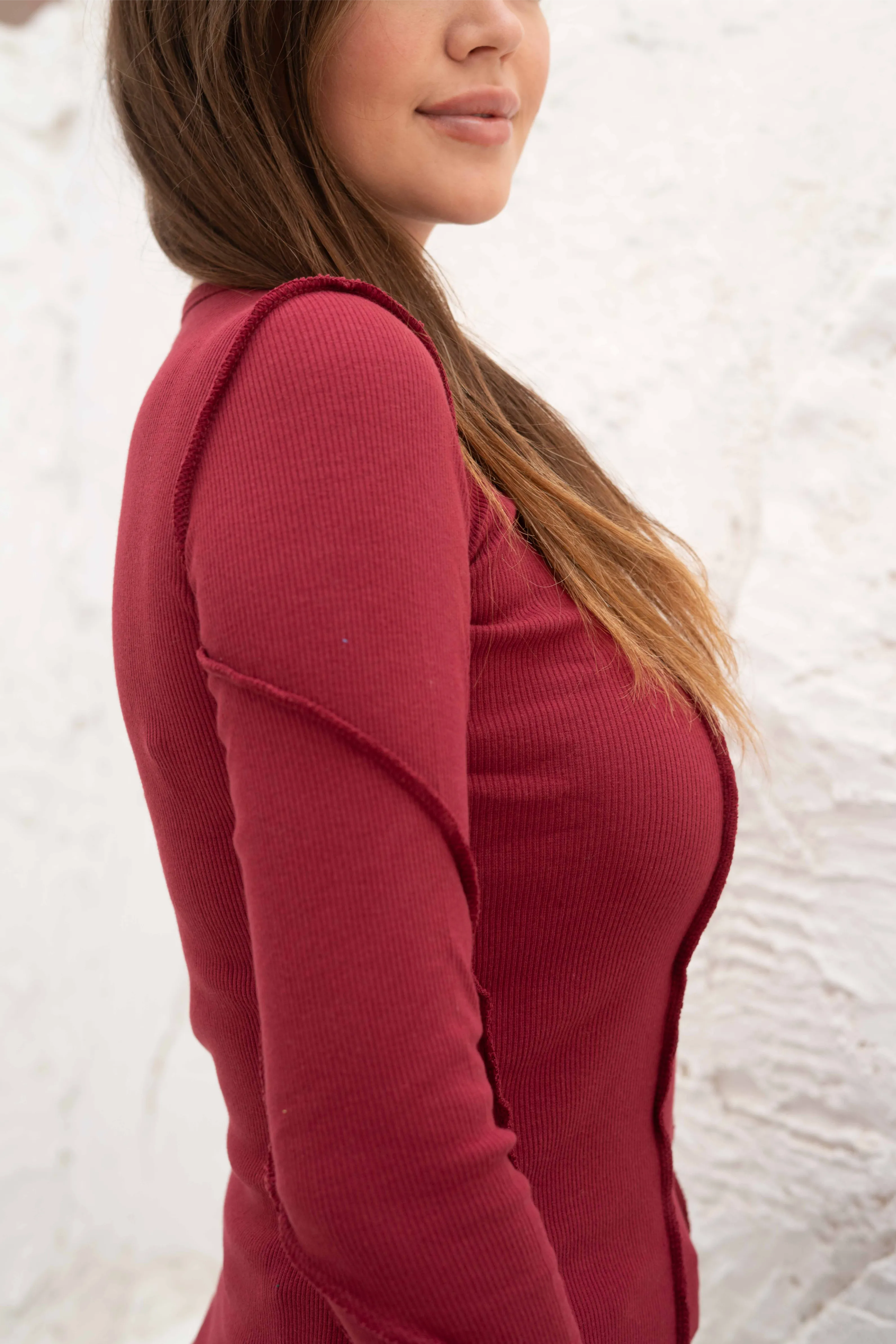 Elegant SlimFit Ribbed Seamline Long Sleeve Top - Image 52