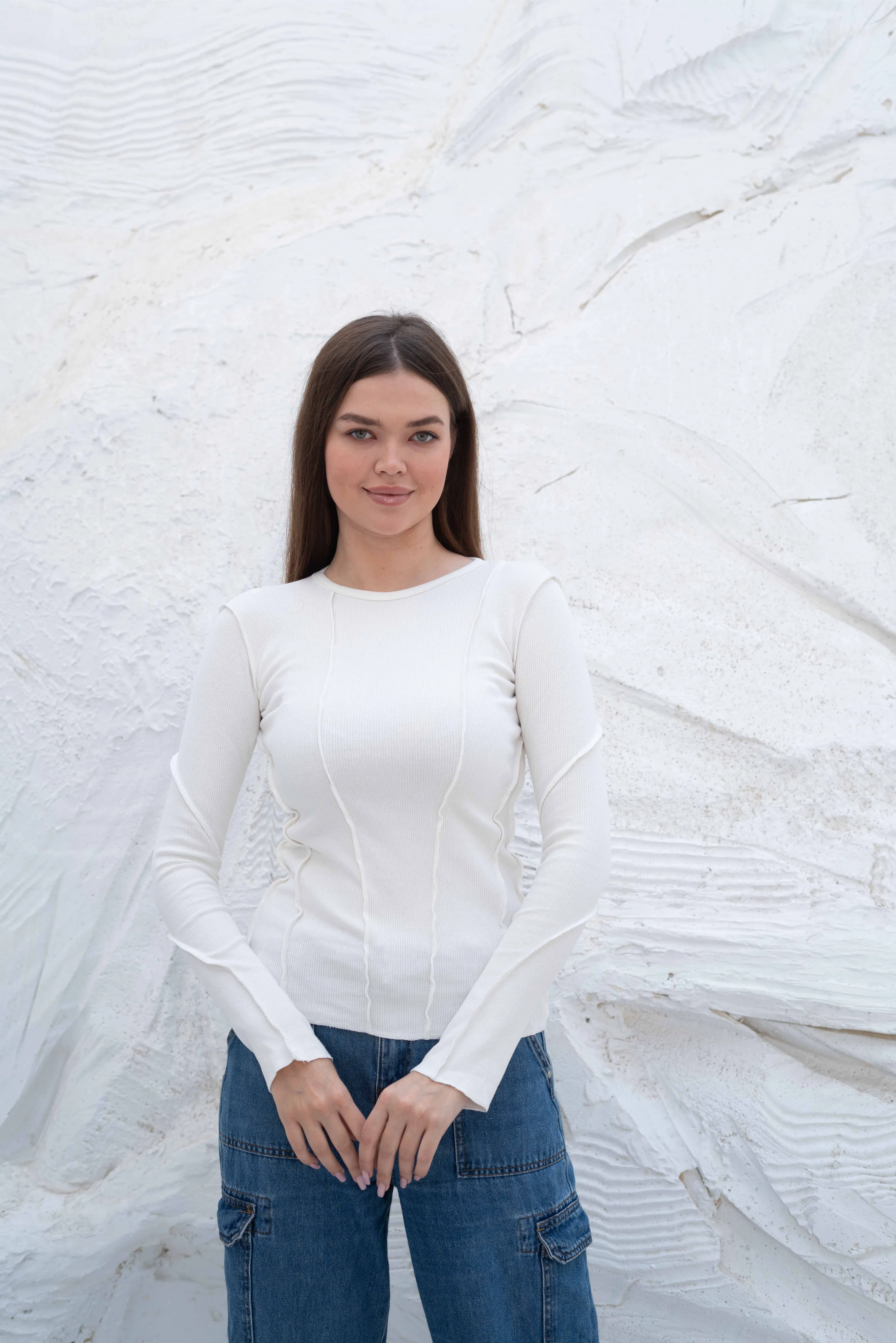 Elegant SlimFit Ribbed Seamline Long Sleeve Top - Image 55