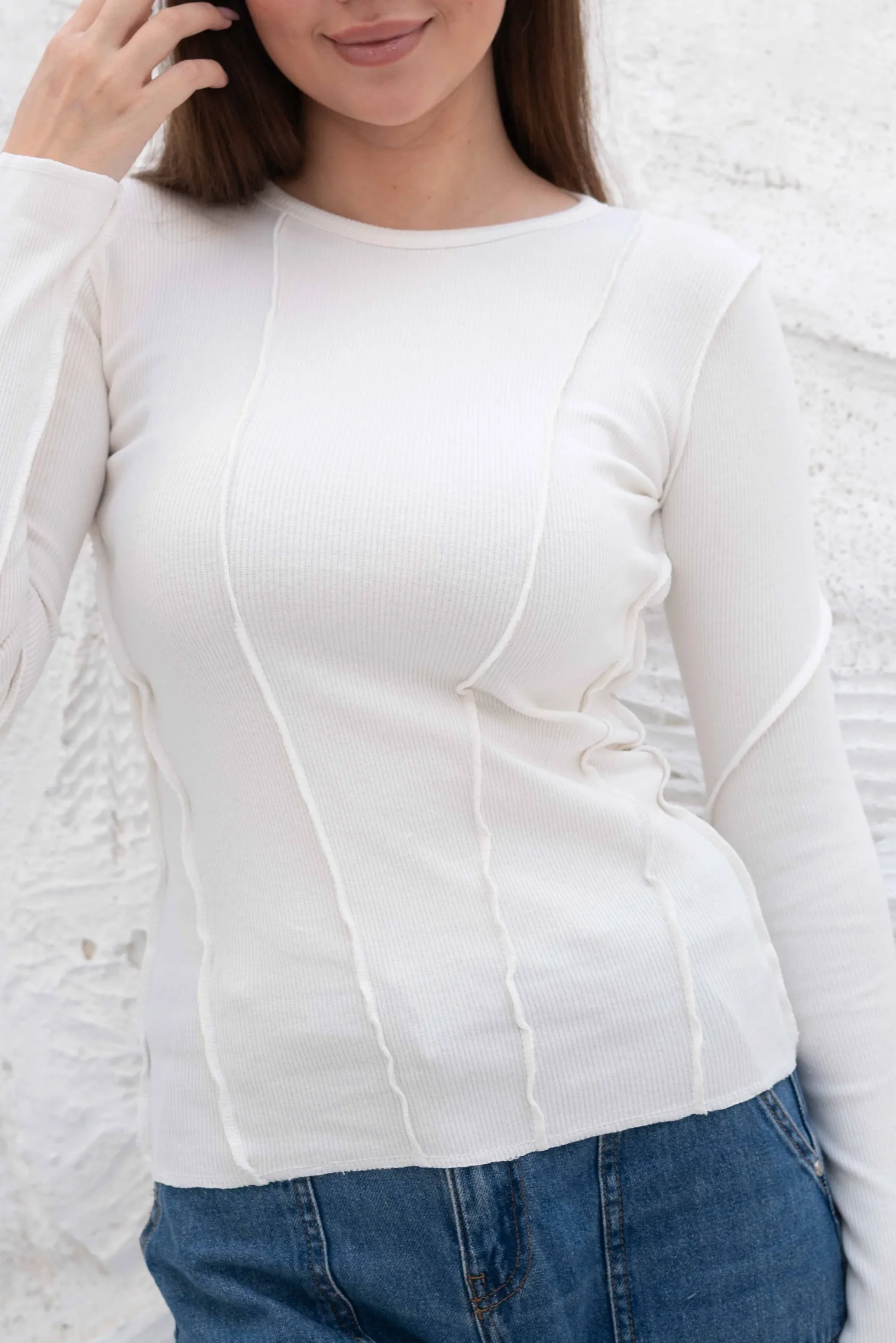 Elegant SlimFit Ribbed Seamline Long Sleeve Top - Image 58