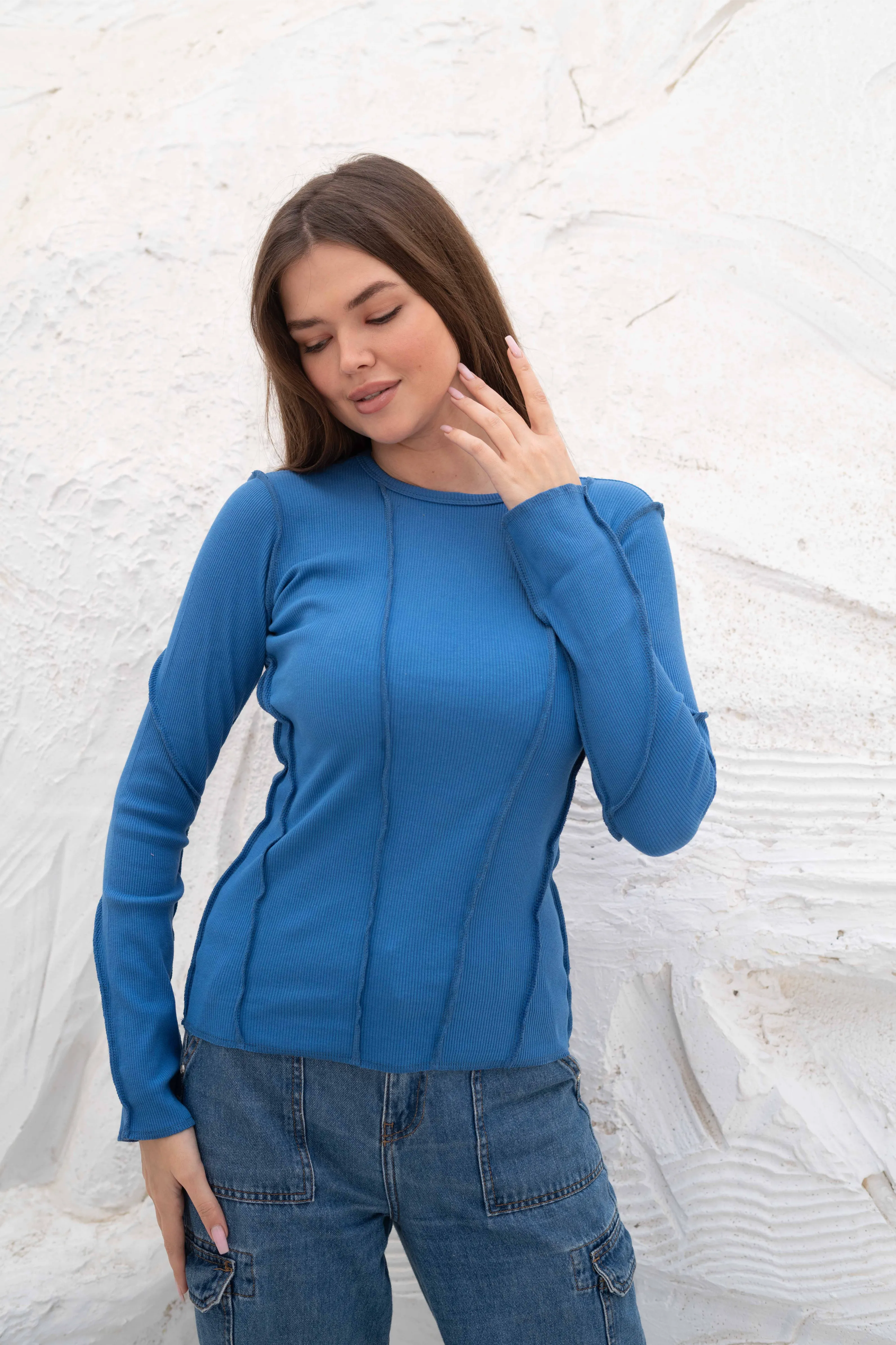 Elegant SlimFit Ribbed Seamline Long Sleeve Top - Image 7