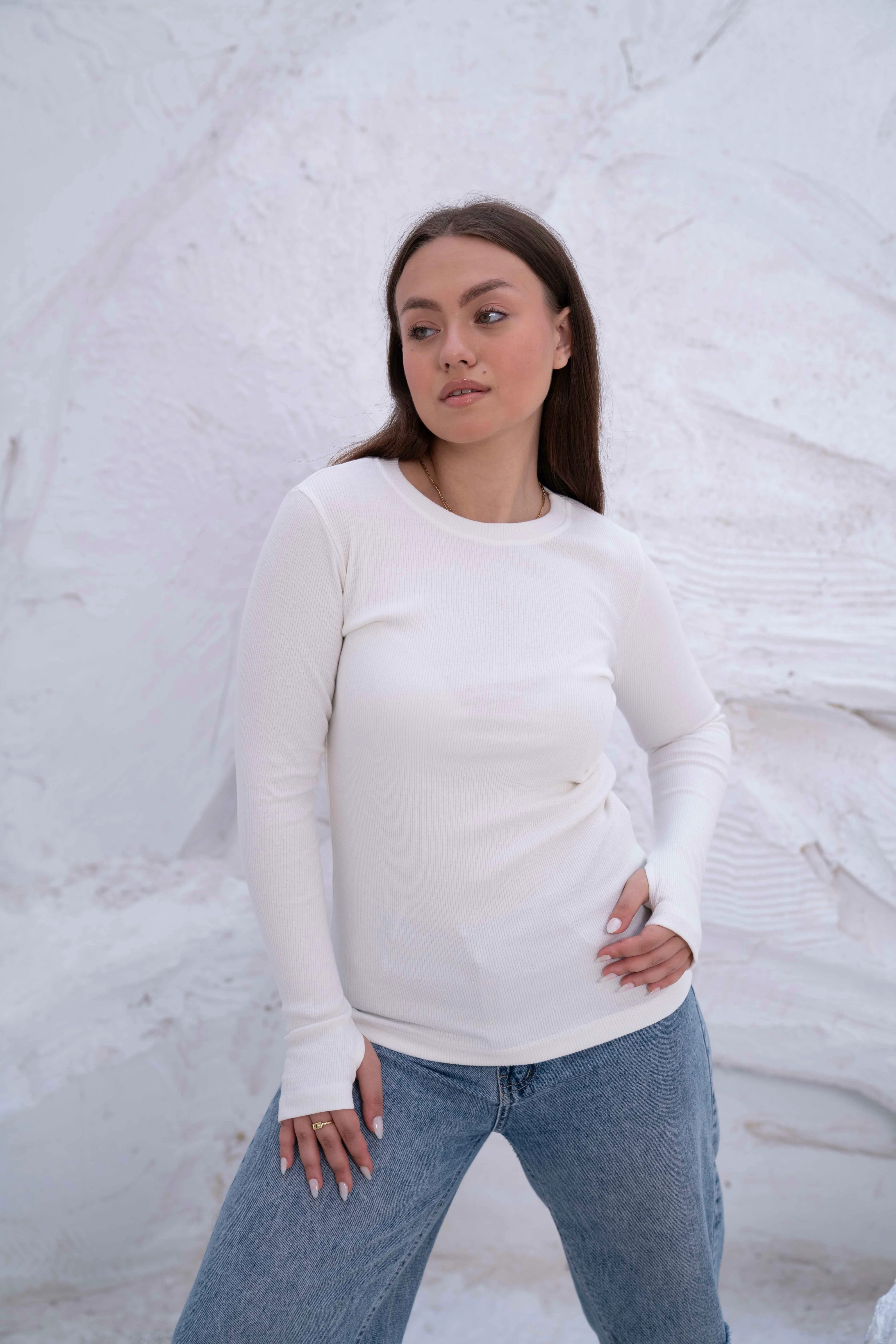 Striped Cotton Basic Top - Long Sleeve - Image 3