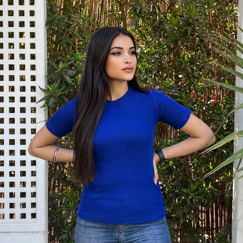 Striped Cotton Basic Top - Short Sleeve - Image 6