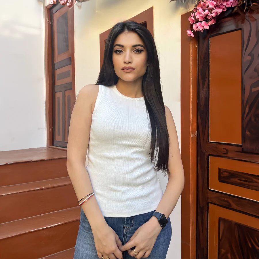 Striped Cotton Basic Top - Sleeveless - Image 3