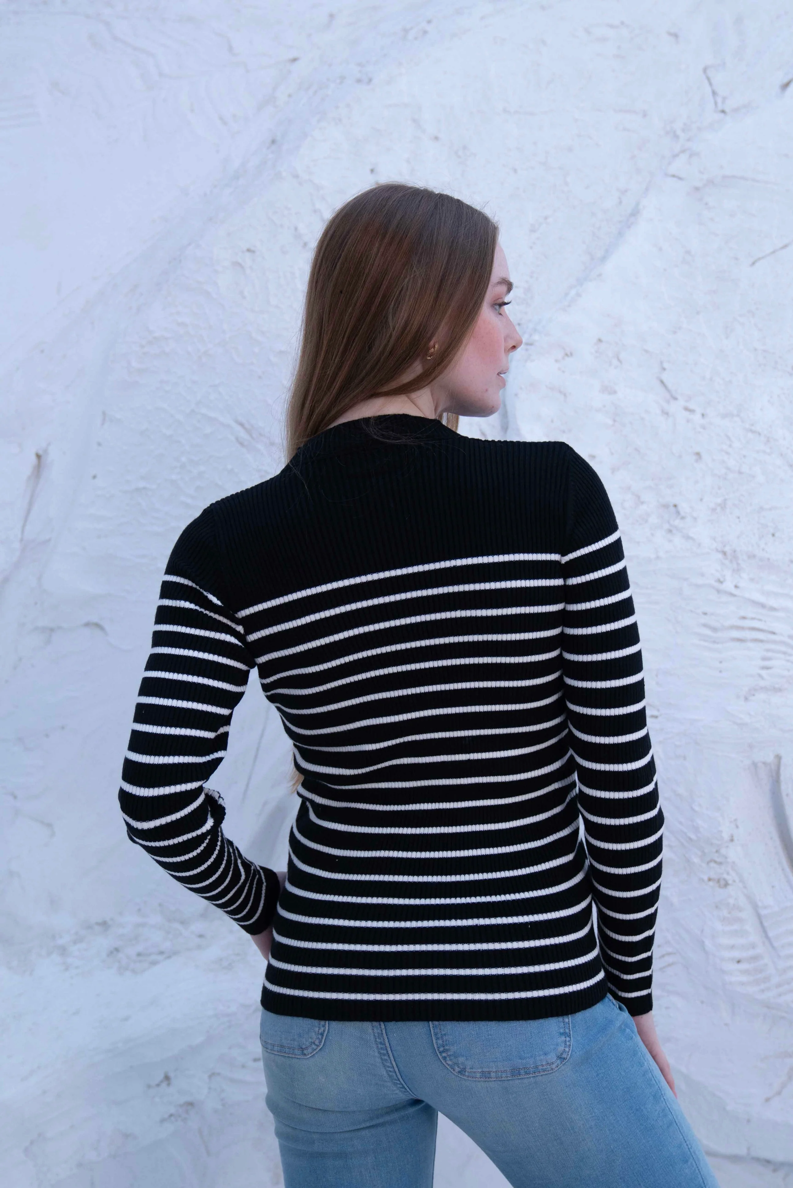 Striped Wool Knit Long Sleeve Top - Image 12