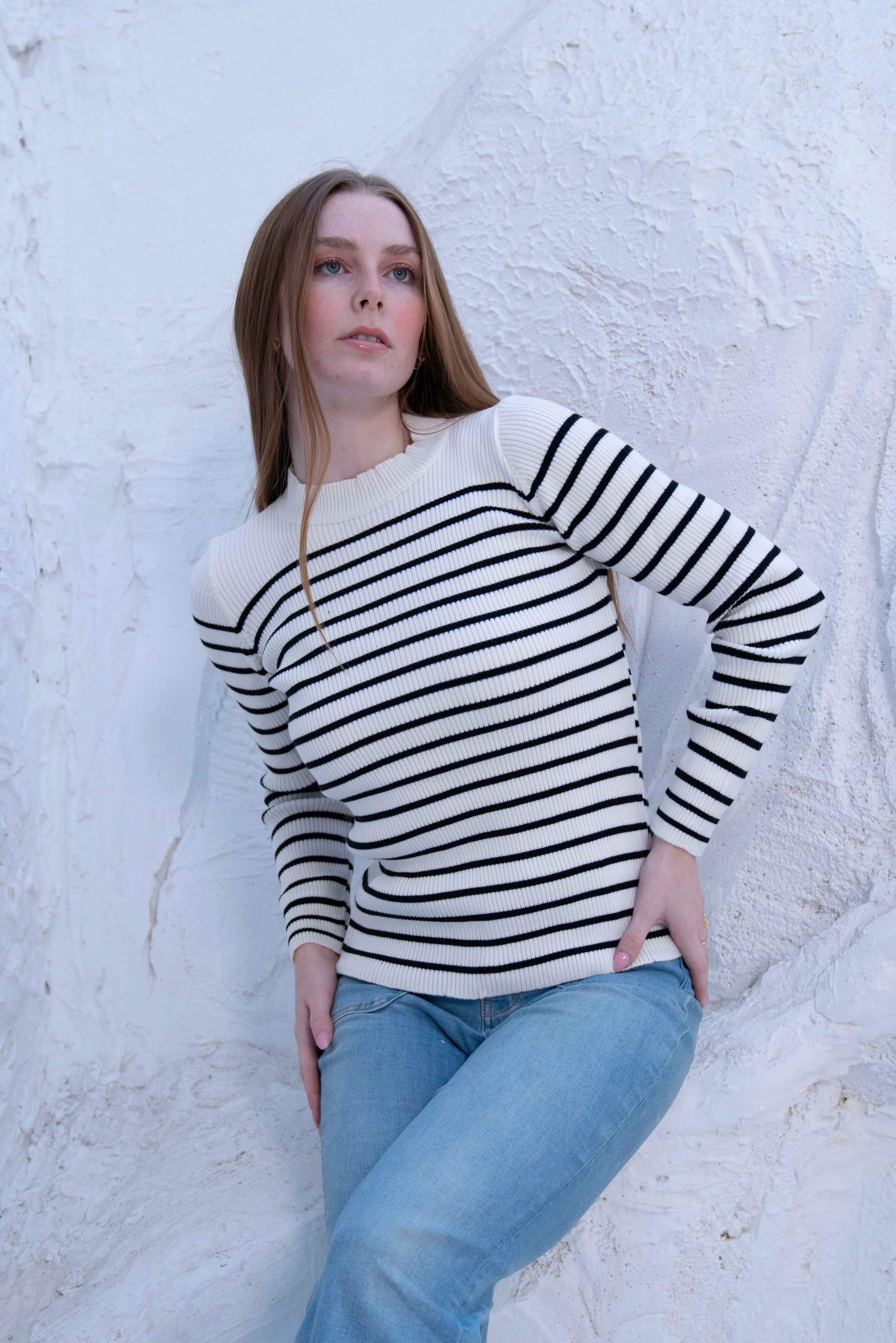 Striped Wool Knit Long Sleeve Top - Image 14
