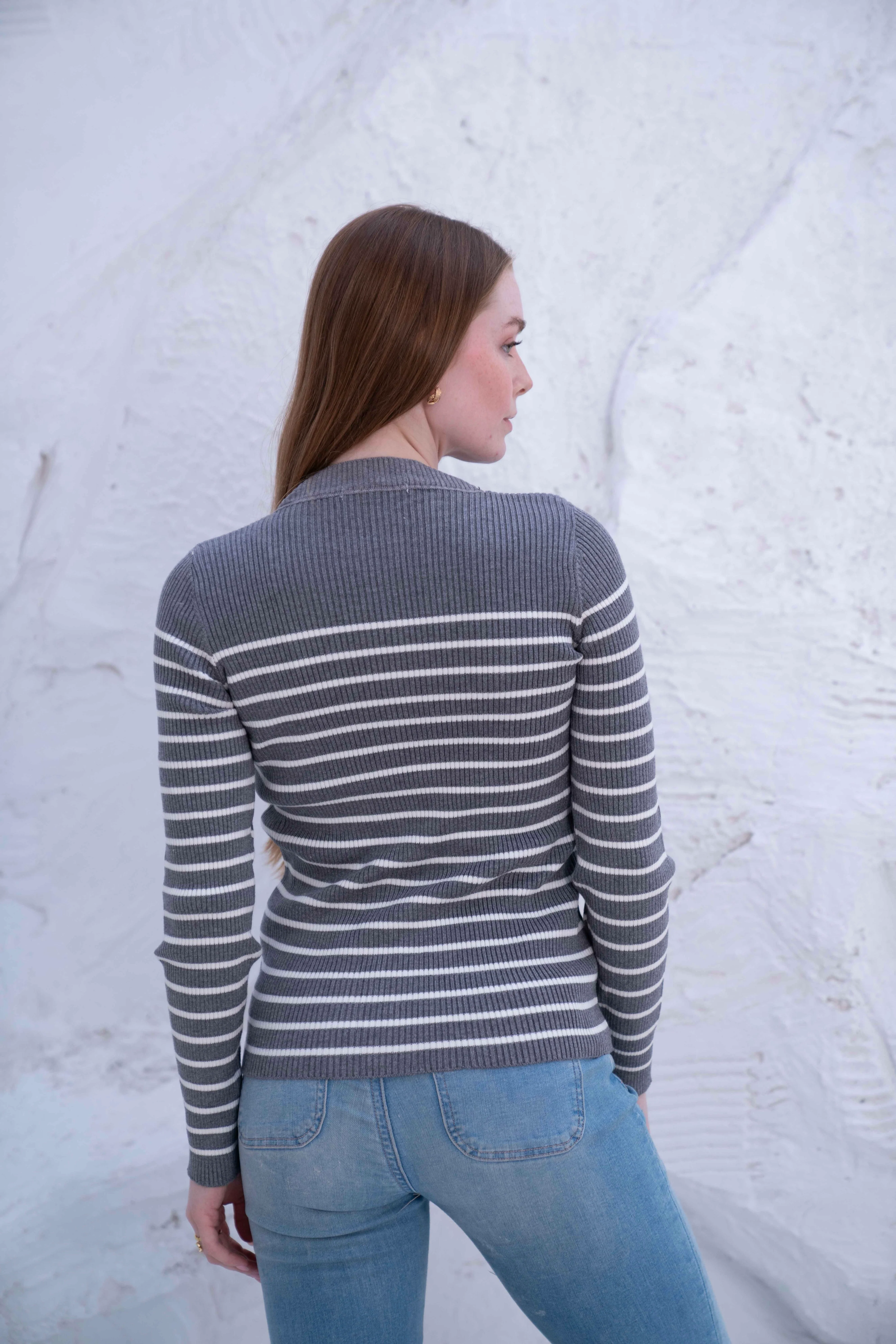 Striped Wool Knit Long Sleeve Top - Image 4
